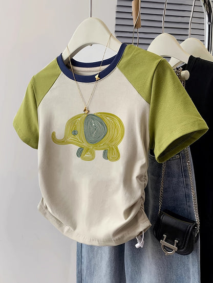 Damen Y2K T-Shirt mit Elefanten-Print – Lässiges Sommer-Shirt im Retro-Stil