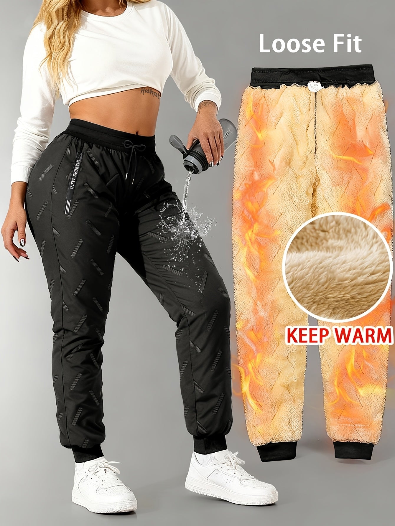 Pantaloni da jogging invernali da donna, imbottiti e idrorepellenti, per sport e tempo libero