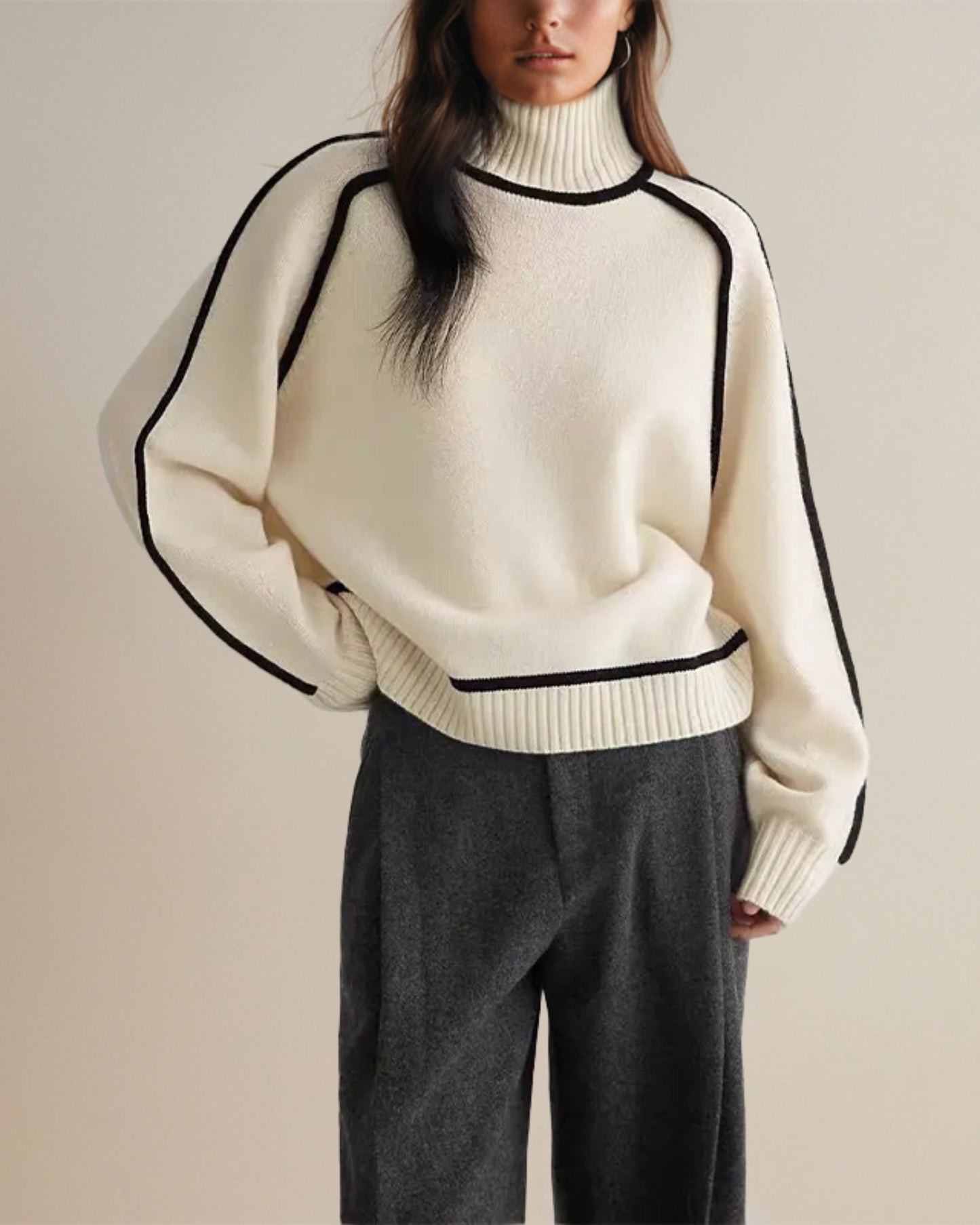 Maglione Donna a Collo Alto Moderno Elegante – Maglione a Maglia Autunno Inverno per Ufficio e Tempo Libero