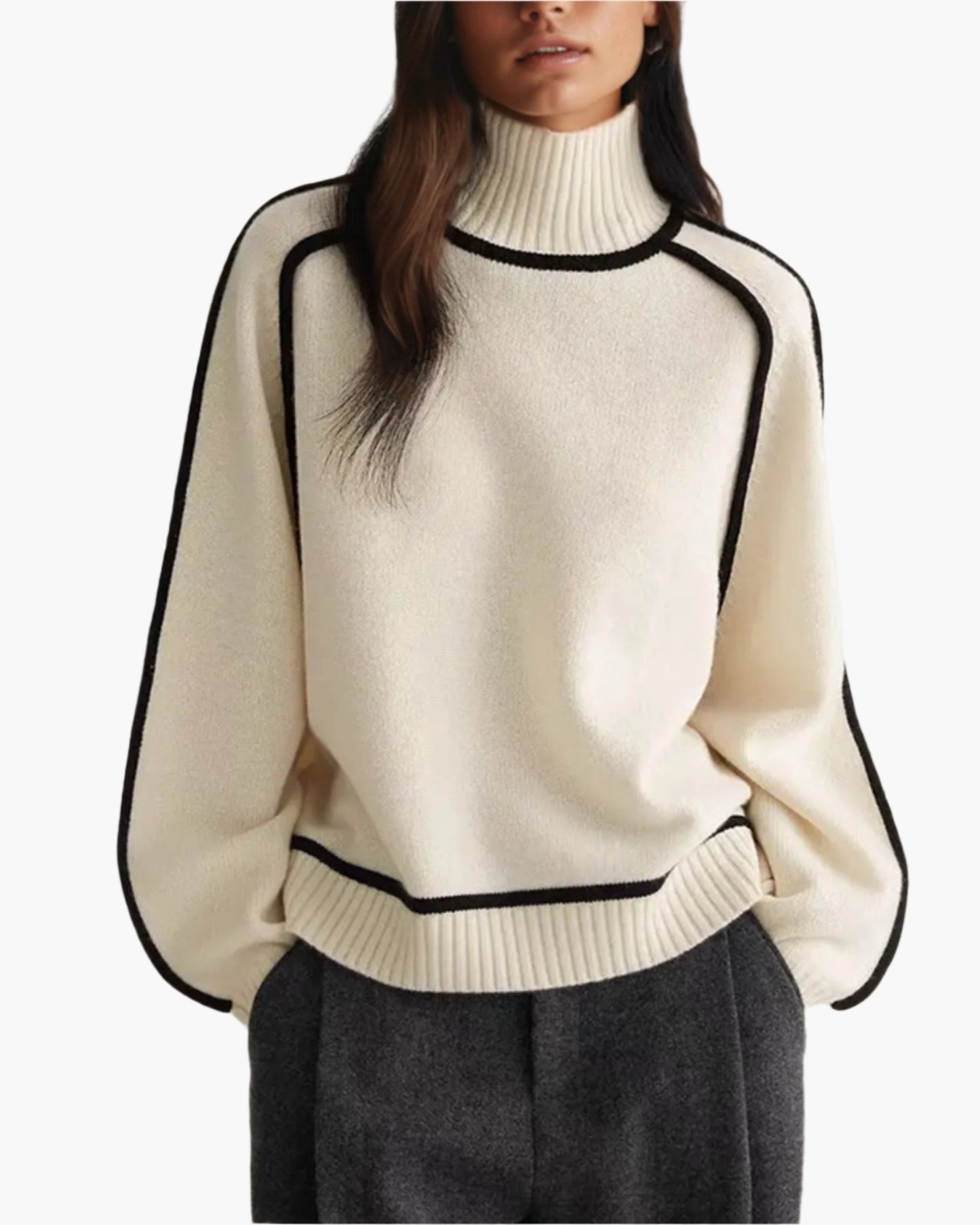 Maglione Donna a Collo Alto Moderno Elegante – Maglione a Maglia Autunno Inverno per Ufficio e Tempo Libero