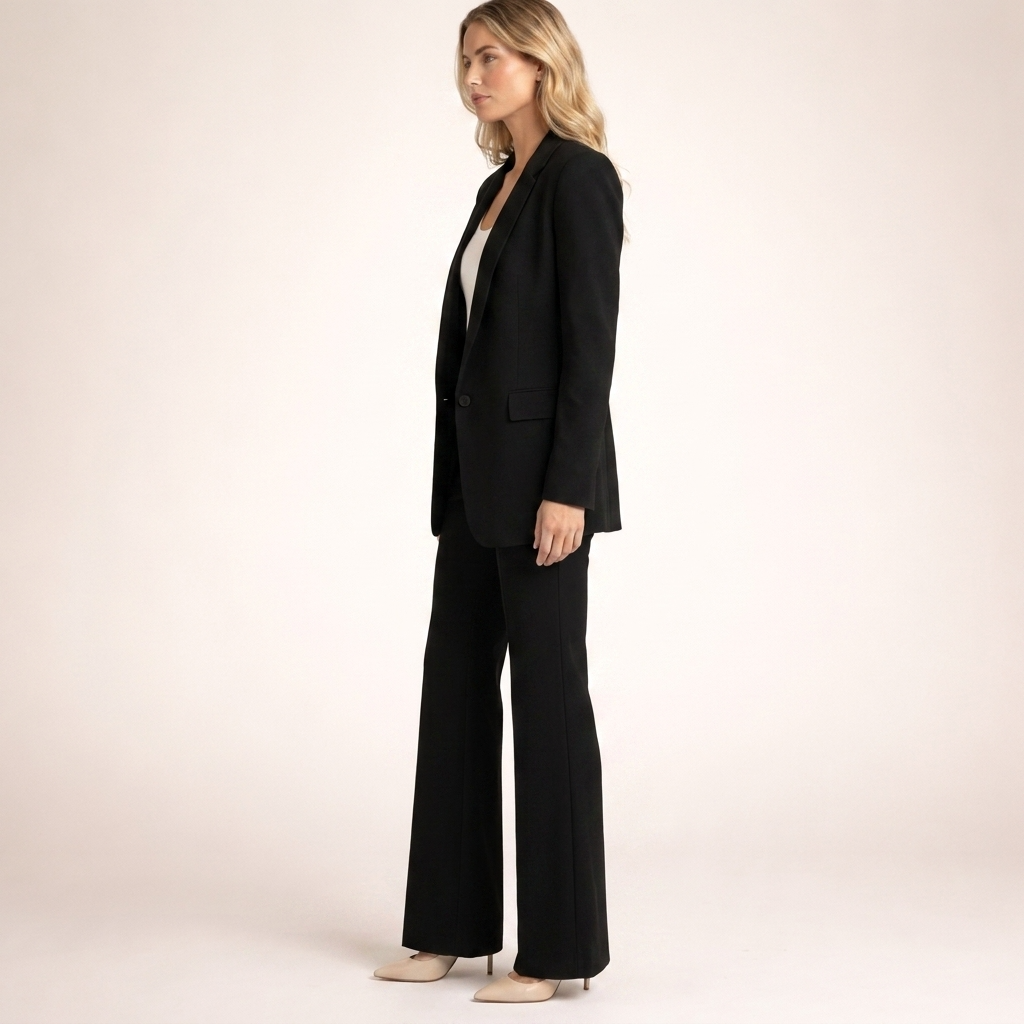 Lena | Damespak met flared broek en knopen