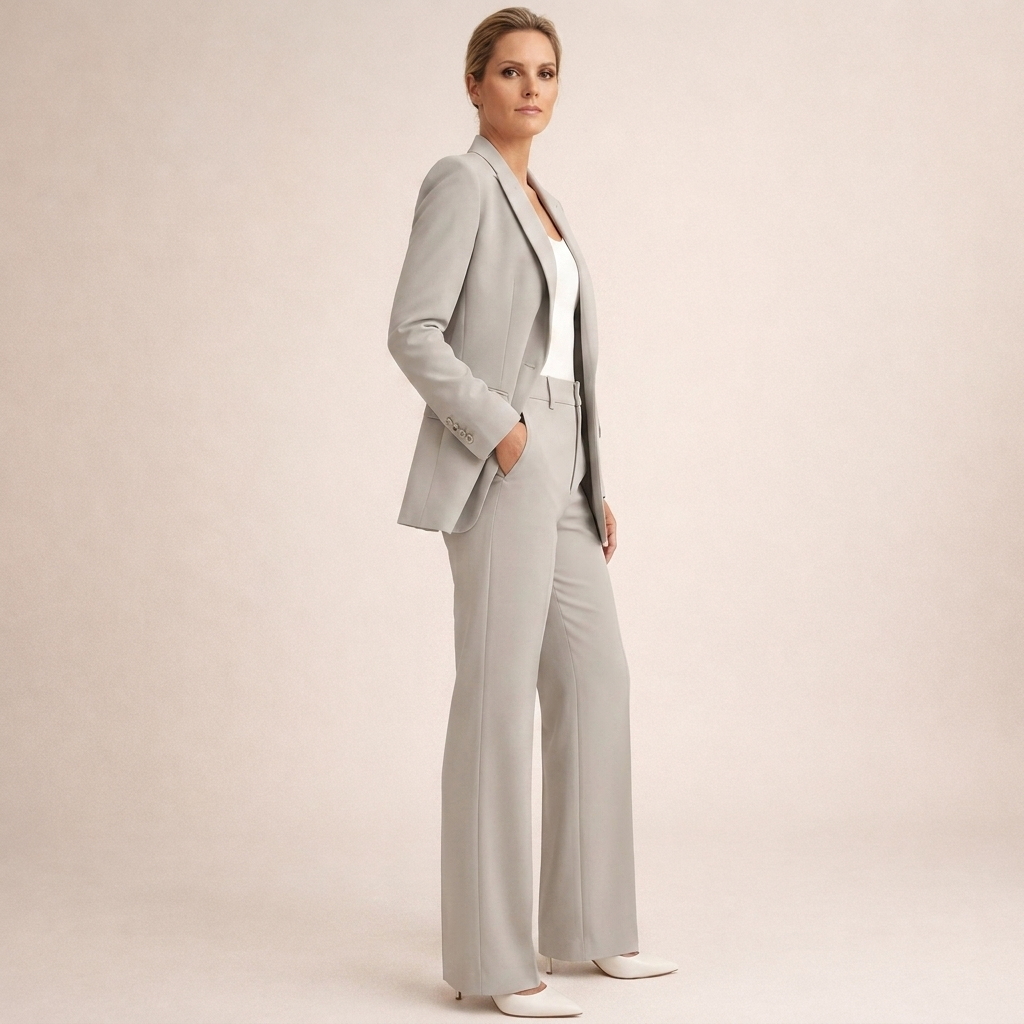 Lena | Damespak met flared broek en knopen