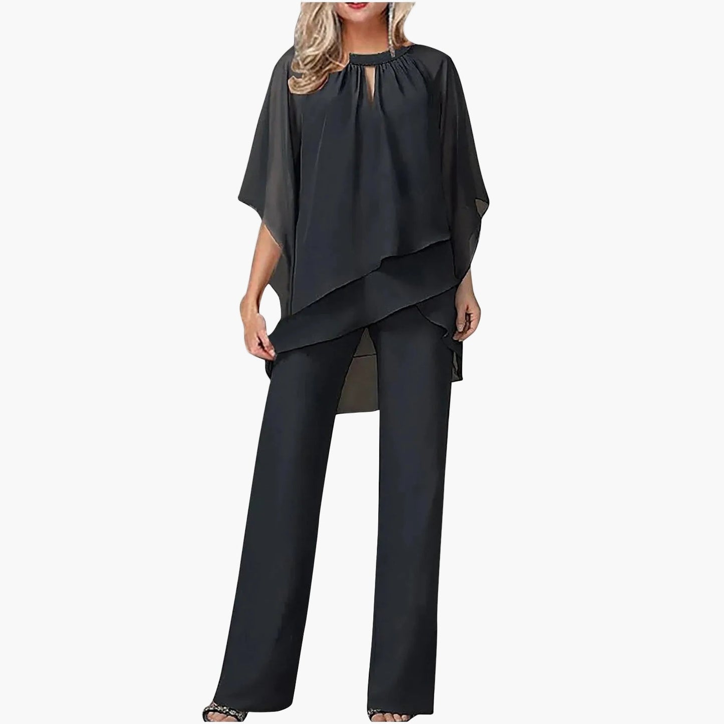 Tailleur pantalon élégant pour femmes à coupe ample – Festif & professionnel, mode avec manches chauve-souris