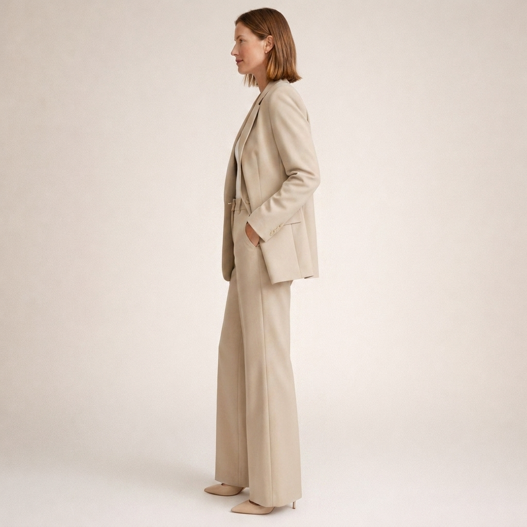 Lena | Damespak met flared broek en knopen