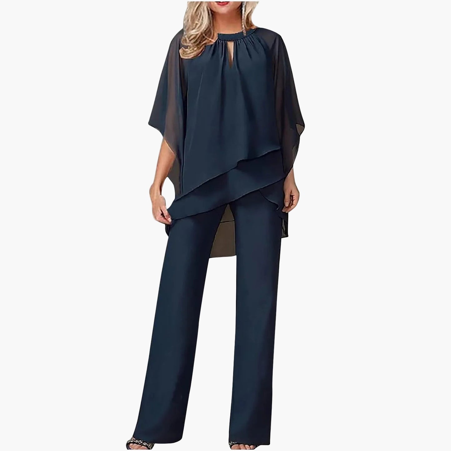 Tailleur pantalon élégant pour femmes à coupe ample – Festif & professionnel, mode avec manches chauve-souris