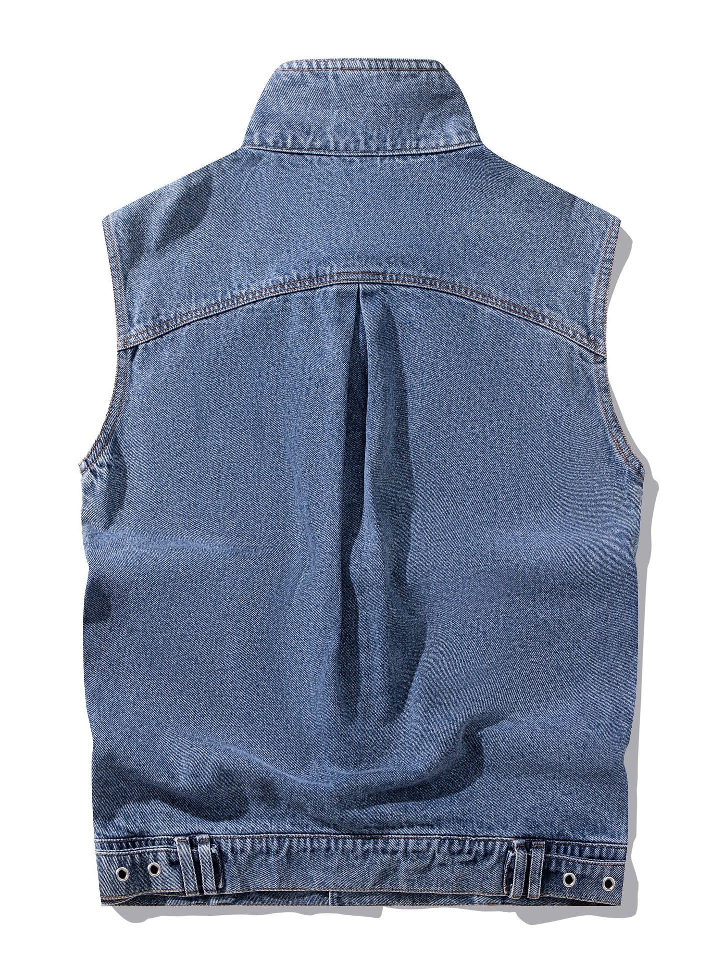 Herre jeansvest i avslappet stil – ermeløs fritidsvest med knappestolpe og krage
