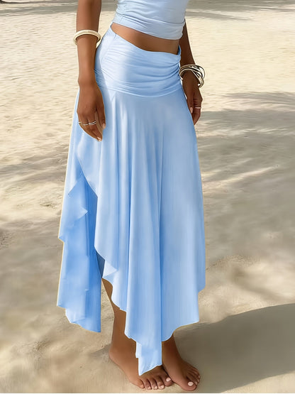 Jupe longue femme plage asymétrique coupe mouchoir mode resort