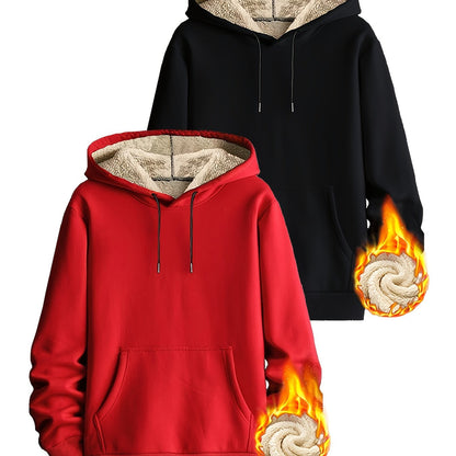 Pack de dos sudaderas con capucha forradas, en colores lisos y con bolsillo canguro – conjunto de sudaderas cálido