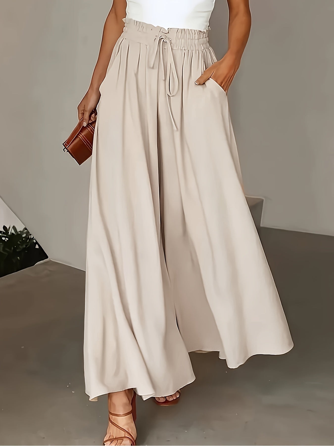 Damen Palazzo-Hose mit weitem Bein und Paperbag-Bund – Elegante High-Waist Hose für stilvolle Outfits