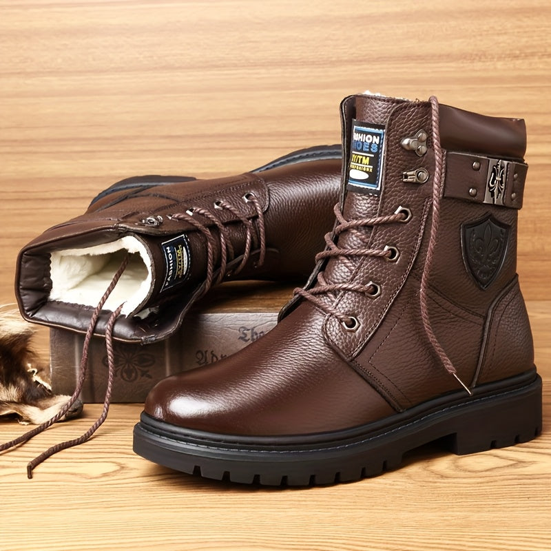 Herren Schnürstiefel Profilsohle in Schwarz und Braun