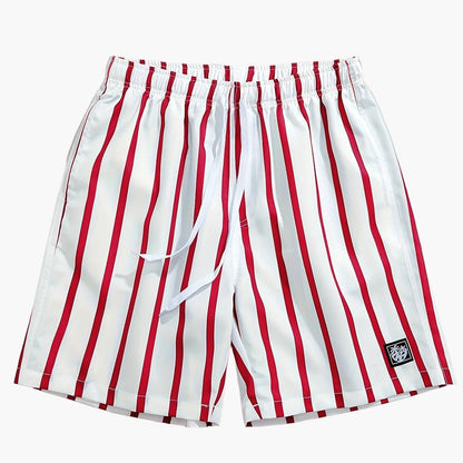 Pantalones casuales para hombre con estampado de rayas y cordón – Ideales para el día a día y la playa