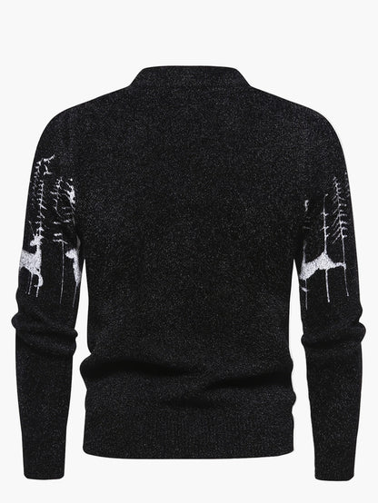Pull homme avec motif forêt et cerf – Pull d'hiver élégant pour les loisirs et le quotidien