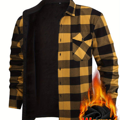 Giacca-camicia da uomo a quadri con fodera in pile e bottoni