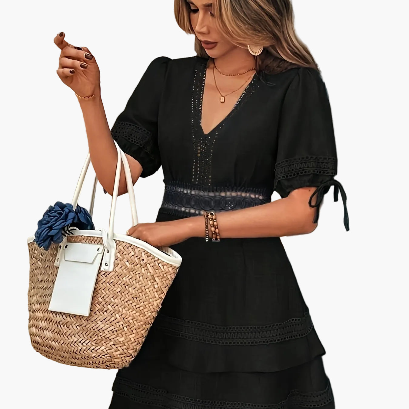 Damen Kleid Elegant mit Spitze und V-Ausschnitt – Perfekt für Frühling und Herbst, Freizeit & Alltag