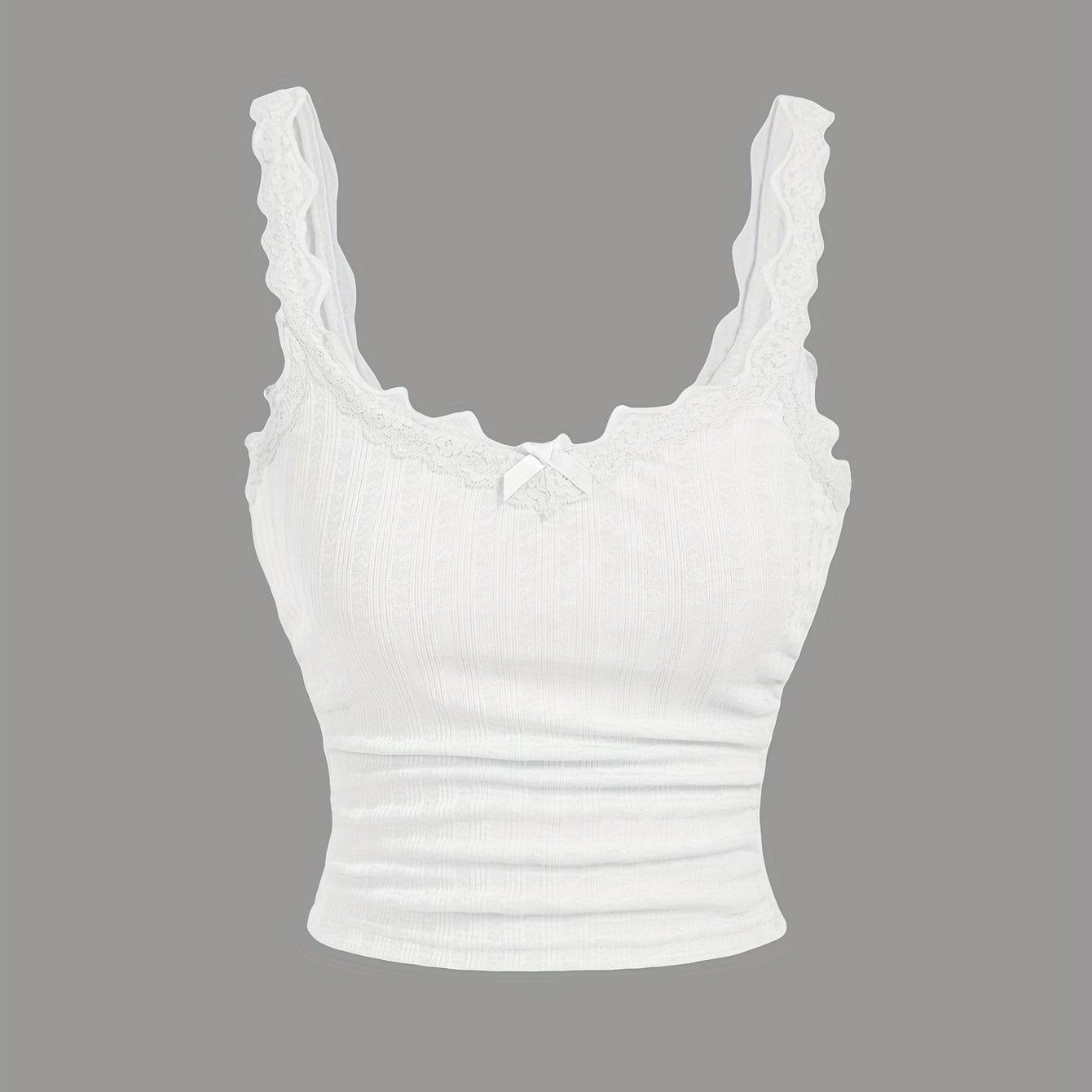 Damen Coquette-stil Camisole-topp med spets och rosett – feminint vintageinspirerat plagg
