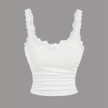 Damen Coquette-stil Camisole-topp med spets och rosett – feminint vintageinspirerat plagg