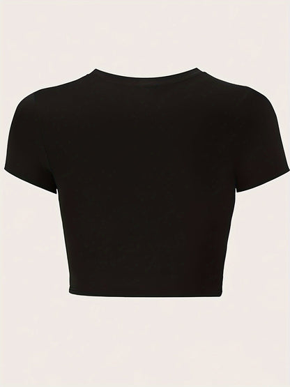 Damen Cropped Statement T-Shirt mit Print – Trendiges Freizeitshirt für Alltag und Ausgehen
