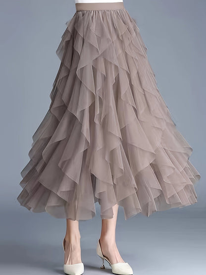 Damen Eleganter Maxirock mit Rüschen und Lagenlook – Perfekt für festliche Anlässe