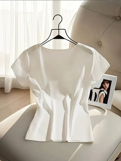Blusa de mujer con lazo y manga corta – Estilo elegante y femenino para oficina y tiempo libre