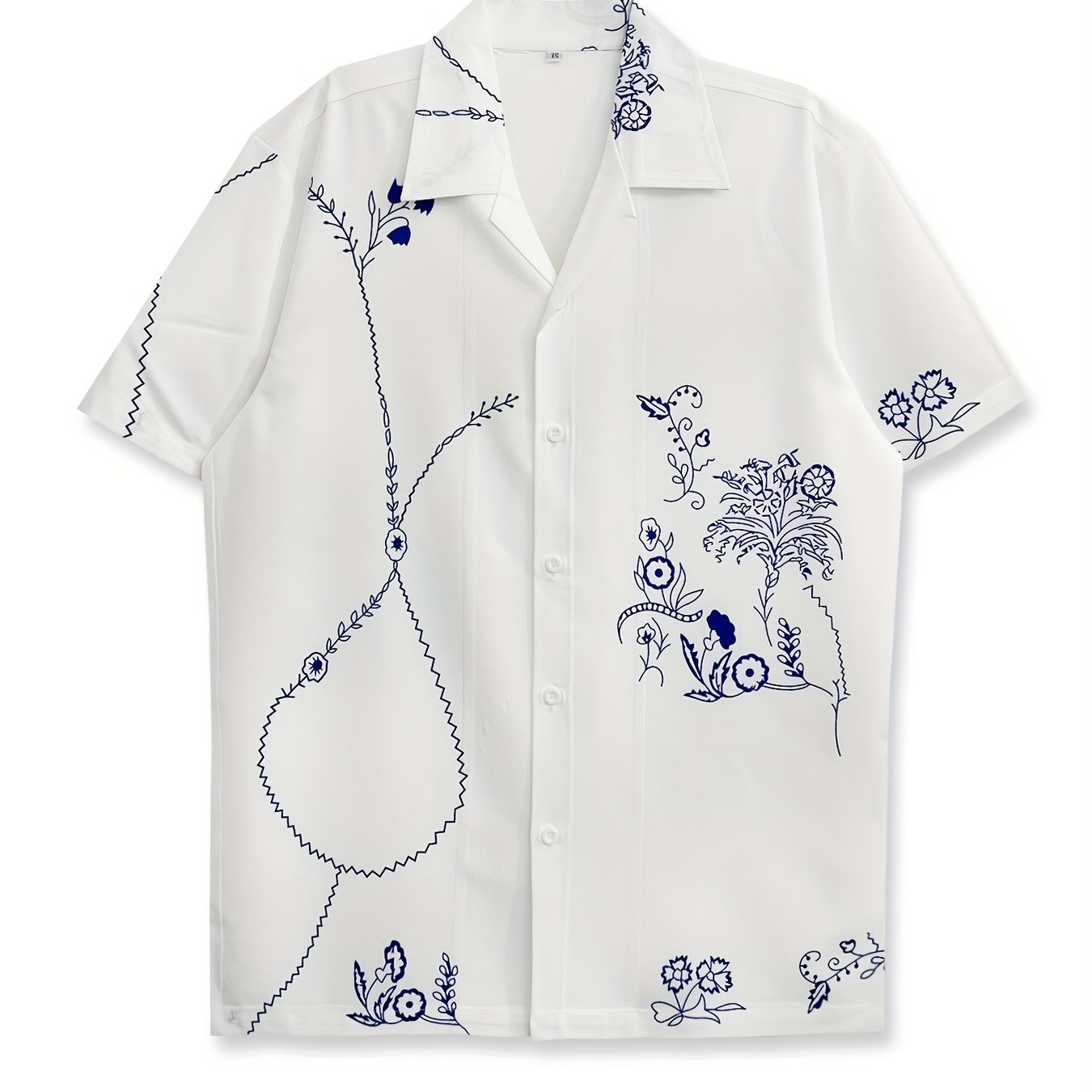 Camisa de manga corta para hombre estilo resort con bordado floral artístico – Estilo casual moderno