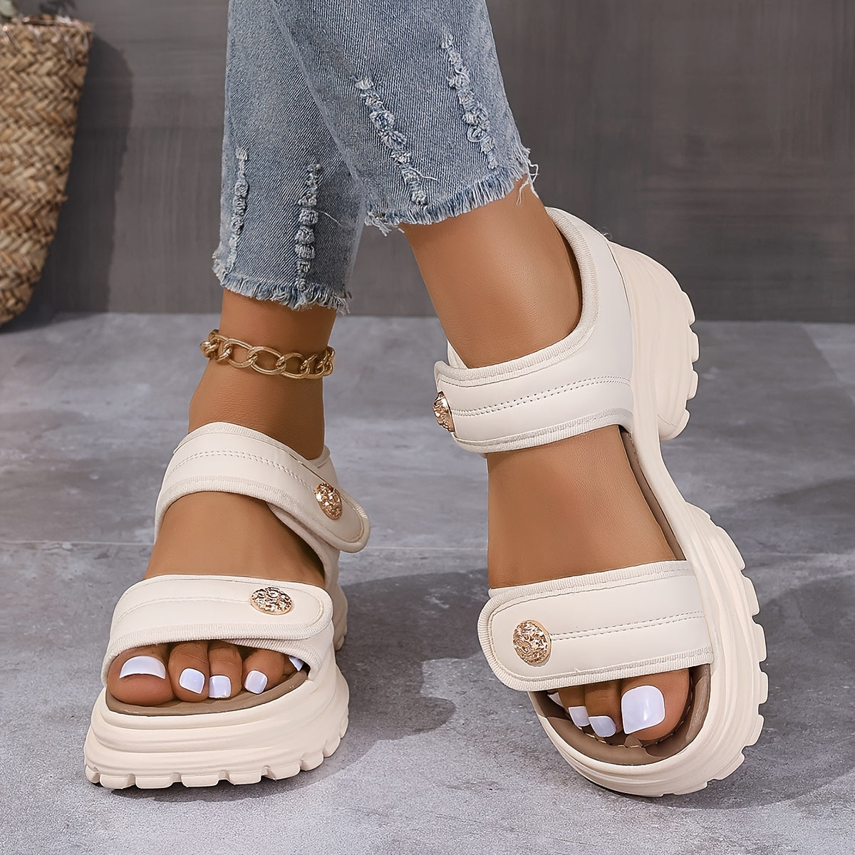 Damen Plateausandalen mit Klettverschluss – Elegante Sommerschuhe für Alltag und Freizeit