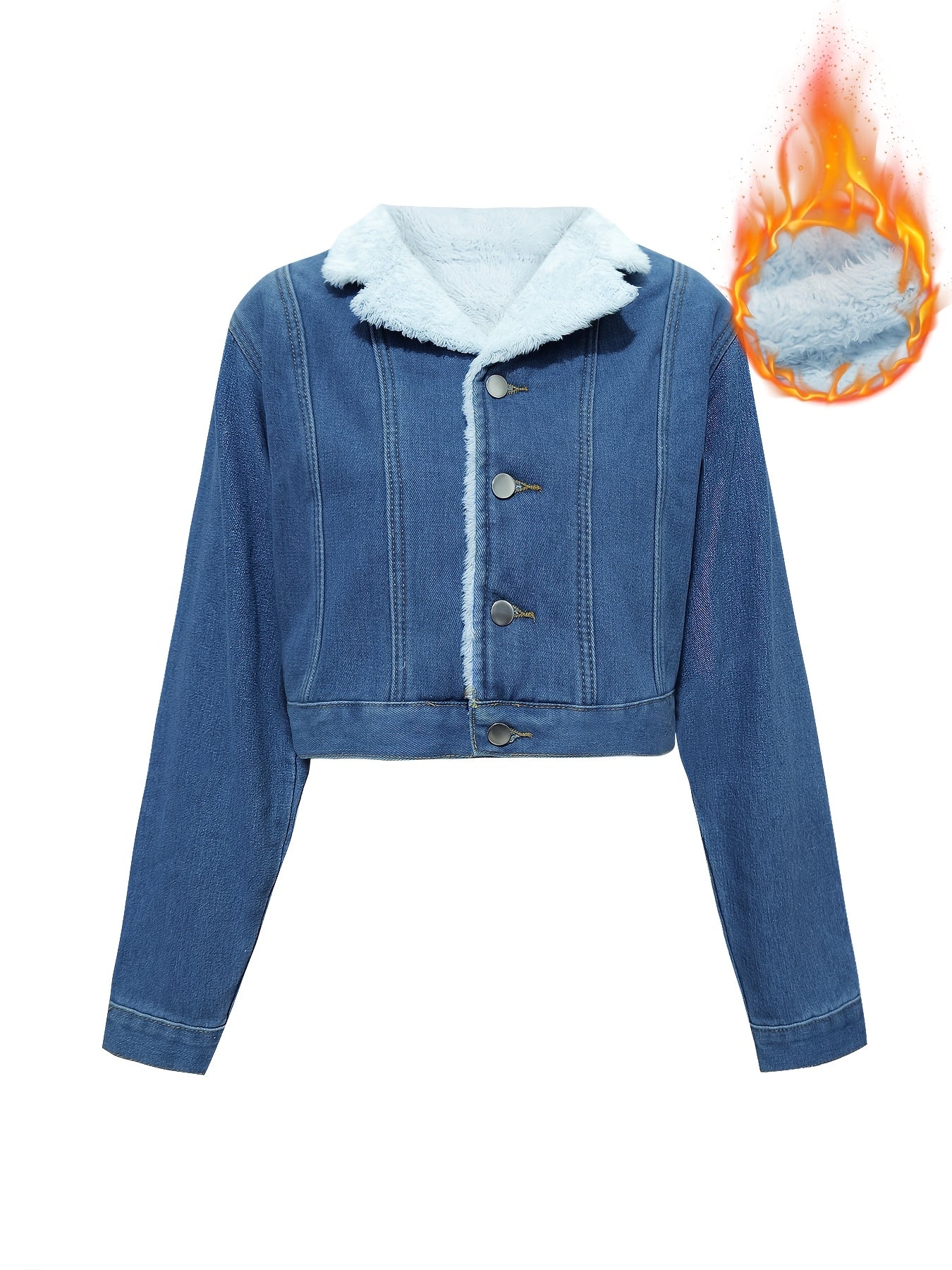 Chaqueta vaquera corta azul con forro afelpado para mujer