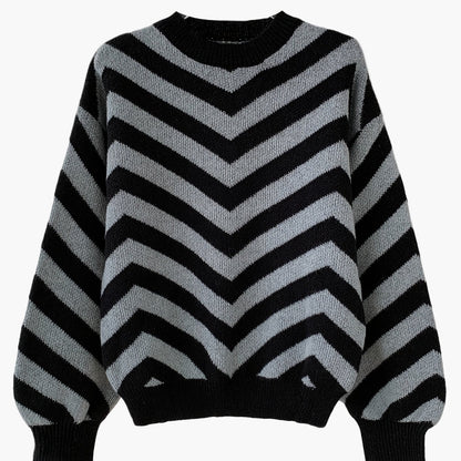 Damen Strickpullover mit Zickzack-Muster für Herbst und Winter – Eleganter Freizeit-Sweater