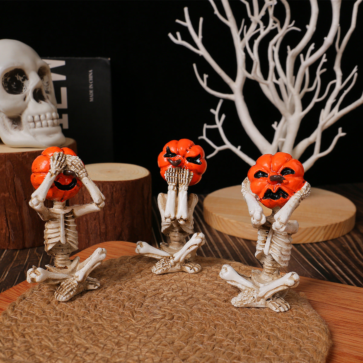Set de figurines déco Halloween citrouille squelette – 3 pièces – Décoration amusante et effrayante pour fête et maison