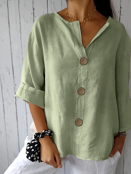 Camicia da donna con abbottonatura e maniche 3/4 – Camicia casual per tempo libero, quotidiano e ufficio