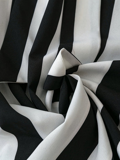 Damebluse elegant med stribet mønster og sløjfehals – Business & fritid
