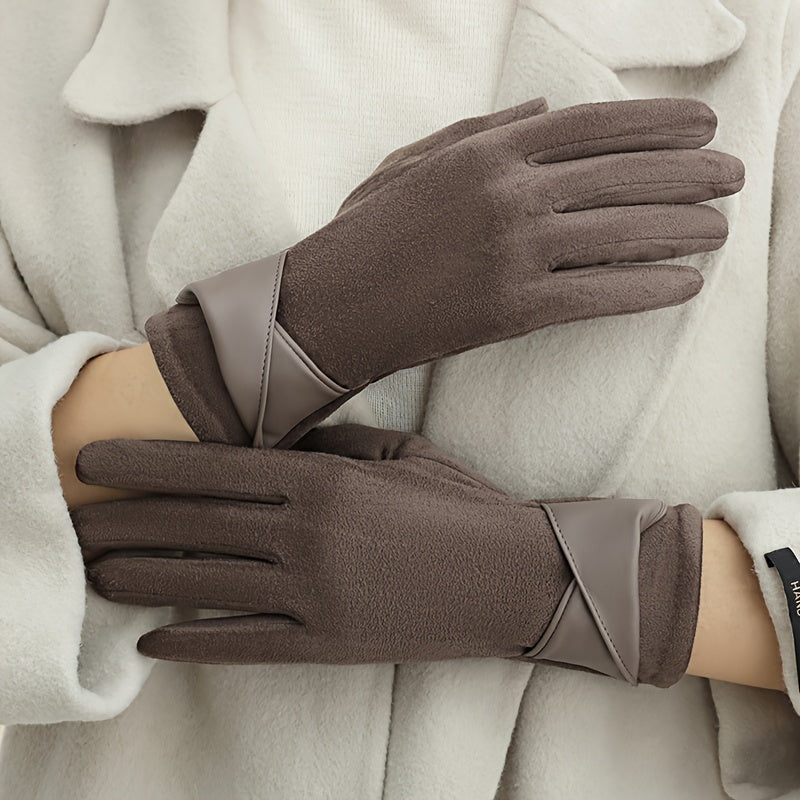 Damen Handschuhe Braun mit Manschetten-Design Elegante Winter-Accessoires