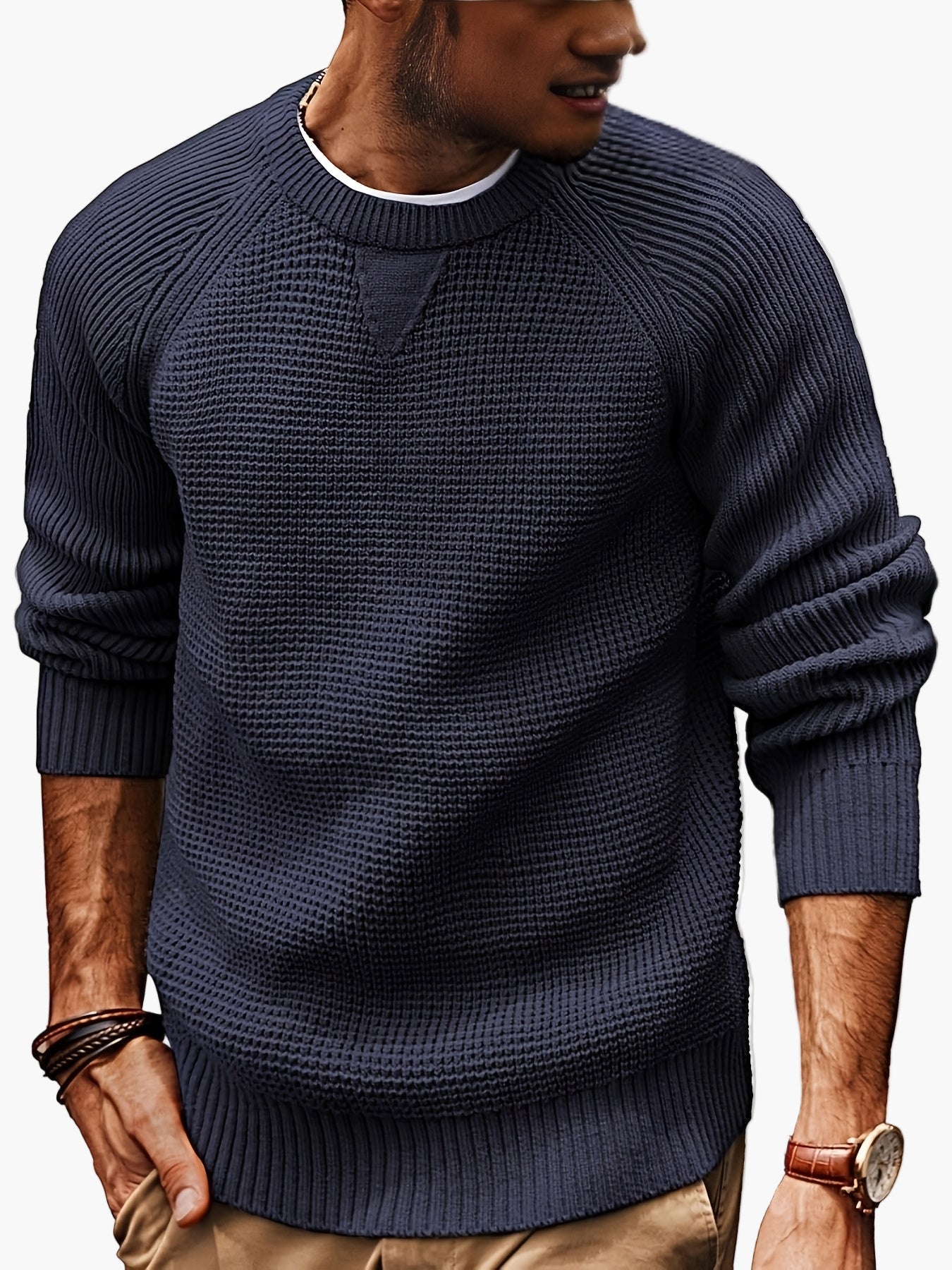 Męski sweter z dzianiny w stylu vintage, regular fit, z okrągłym dekoltem