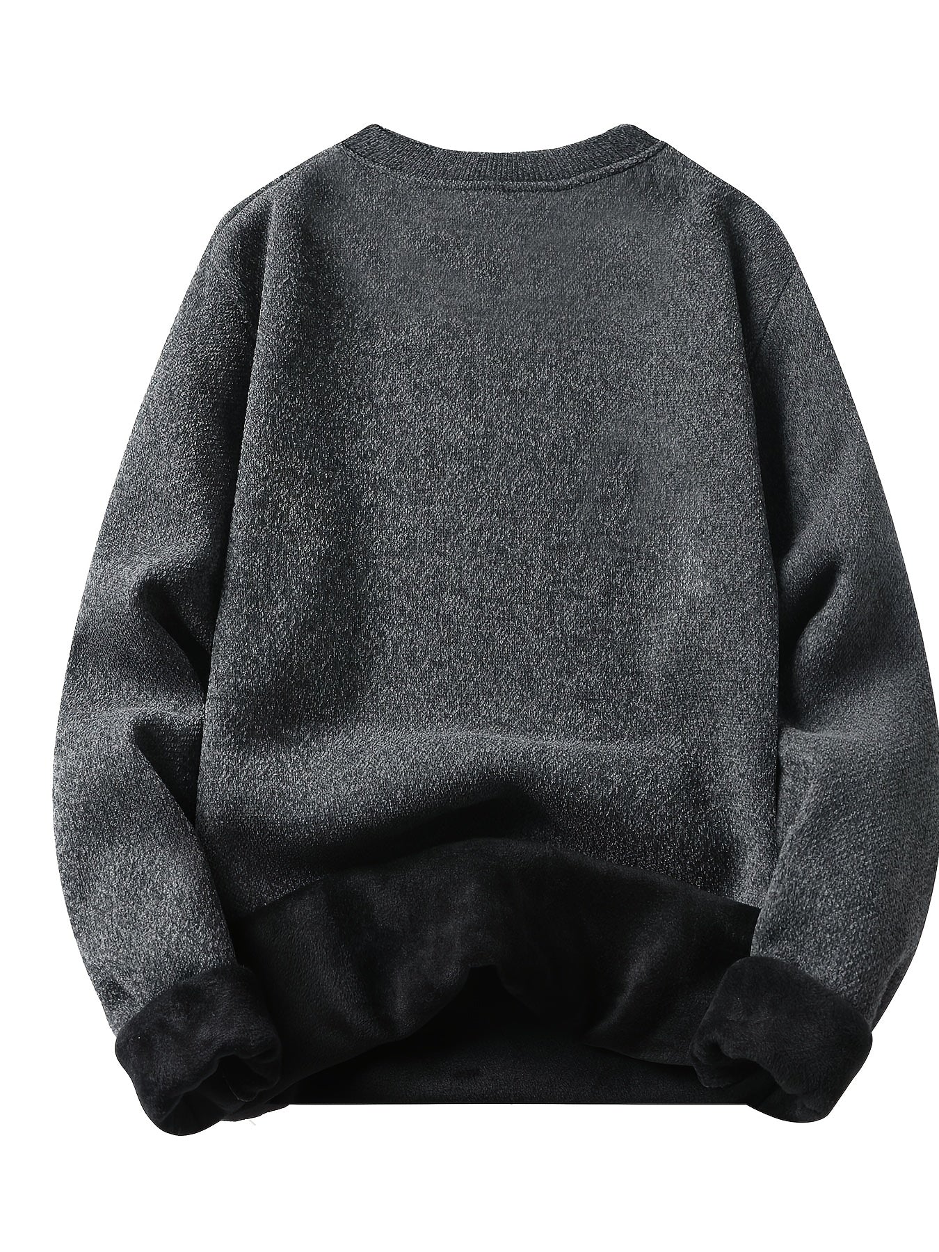 Unisex Winter Pullover Rundhals Grau meliert Warm gefüttert
