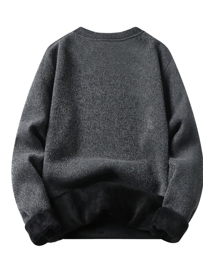 Unisex Winter Pullover Rundhals Grau meliert Warm gefüttert