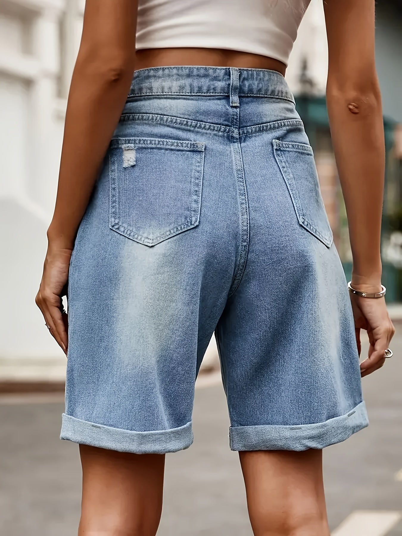 Damen Jeans Bermuda Shorts im Casual Style für Sommer – Bequeme Radhose mit Used-Look