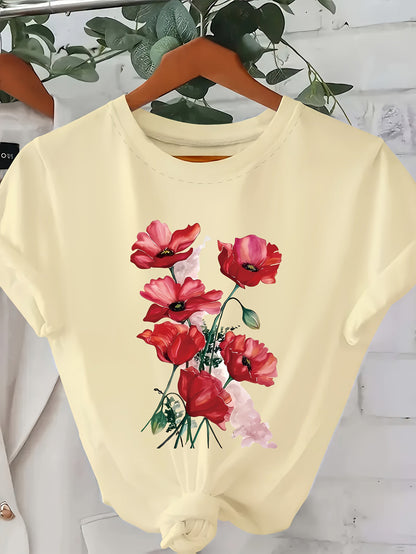Dam T-shirt med blomsterkonst – Casual stil för vår och sommar