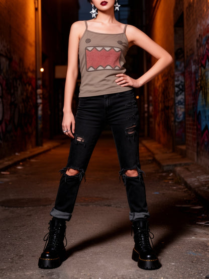 Dame Y2K streetwear tanktop med tegneserieprint – trendy top til sommer og fritid