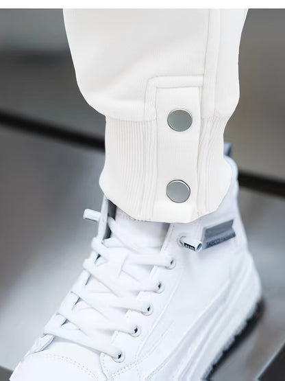 Pantaloni da jogging da uomo sportivi con bande laterali, coulisse e bottoni in vita