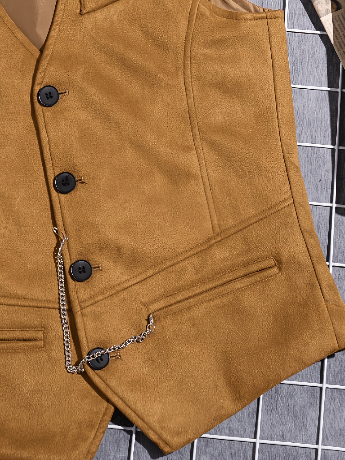 Herren Weste mit V-Ausschnitt, Knöpfen und Kette, Unifarben, Slim Fit