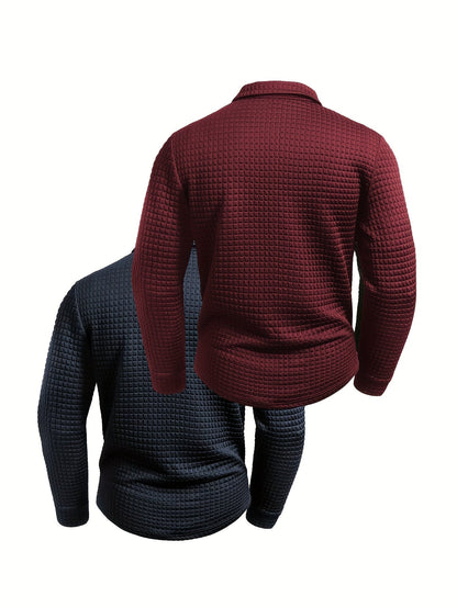 Herren Langarm Poloshirt strukturiert mit Kragen marineblau