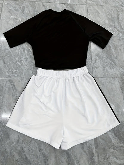 Damen Sport-Set Zweiteiler – Trendiges Crop Top und Shorts für Fitness und Freizeit