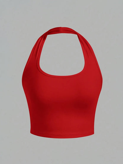 Dame Halterneck Croptop med åben ryg – Moderne sommerbasic til fritid og fest