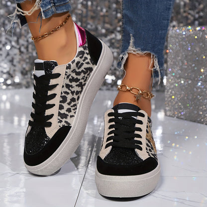 Sneaker da donna in stile street con stella glitterata e plateau – Scarpe casual alla moda
