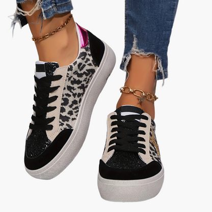 Sneaker da donna in stile street con stella glitterata e plateau – Scarpe casual alla moda