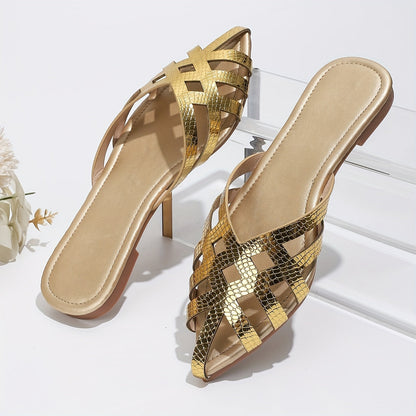 Damen Flat Mules mit spitzer Zehenpartie und geflochtenem Caged-Design – Elegante Slip-On Schuhe für Alltag und Abend