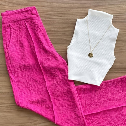 Set elegante da donna – Top senza maniche con collo alto e pantaloni ampi per primavera ed estate