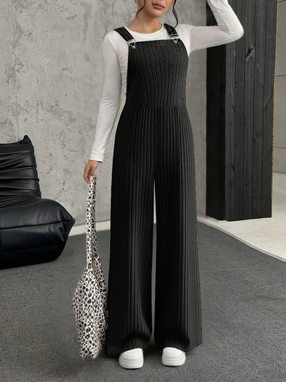 Mono para mujer de punto acanalado, pierna ancha, gris, peto enterizo