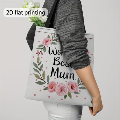 Damen Shopper Tasche – Stilvolle Tragetasche mit Blumenkranz und Aufschrift 'World's Best Mum' – Perfektes Geschenk für Mütter