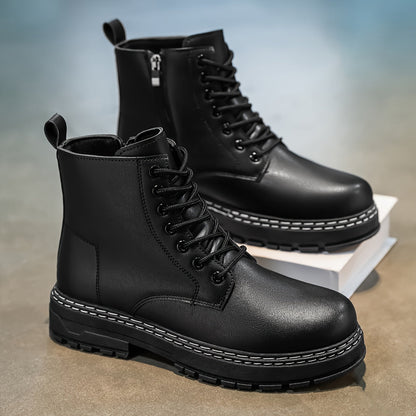 Schwarze Schnürstiefel Herren Robuste Sohle Weiße Naht
