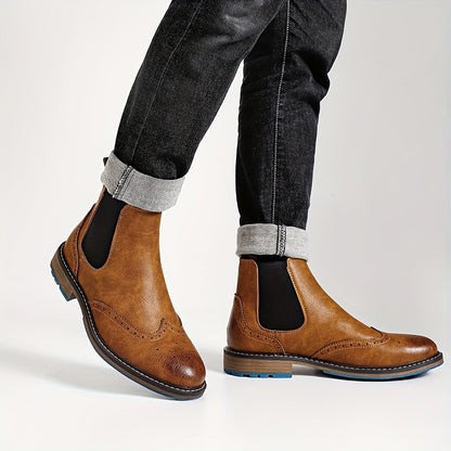 Herren Chelsea Boot mit Brogue-Muster, Elastikeinsatz & Profilsohle
